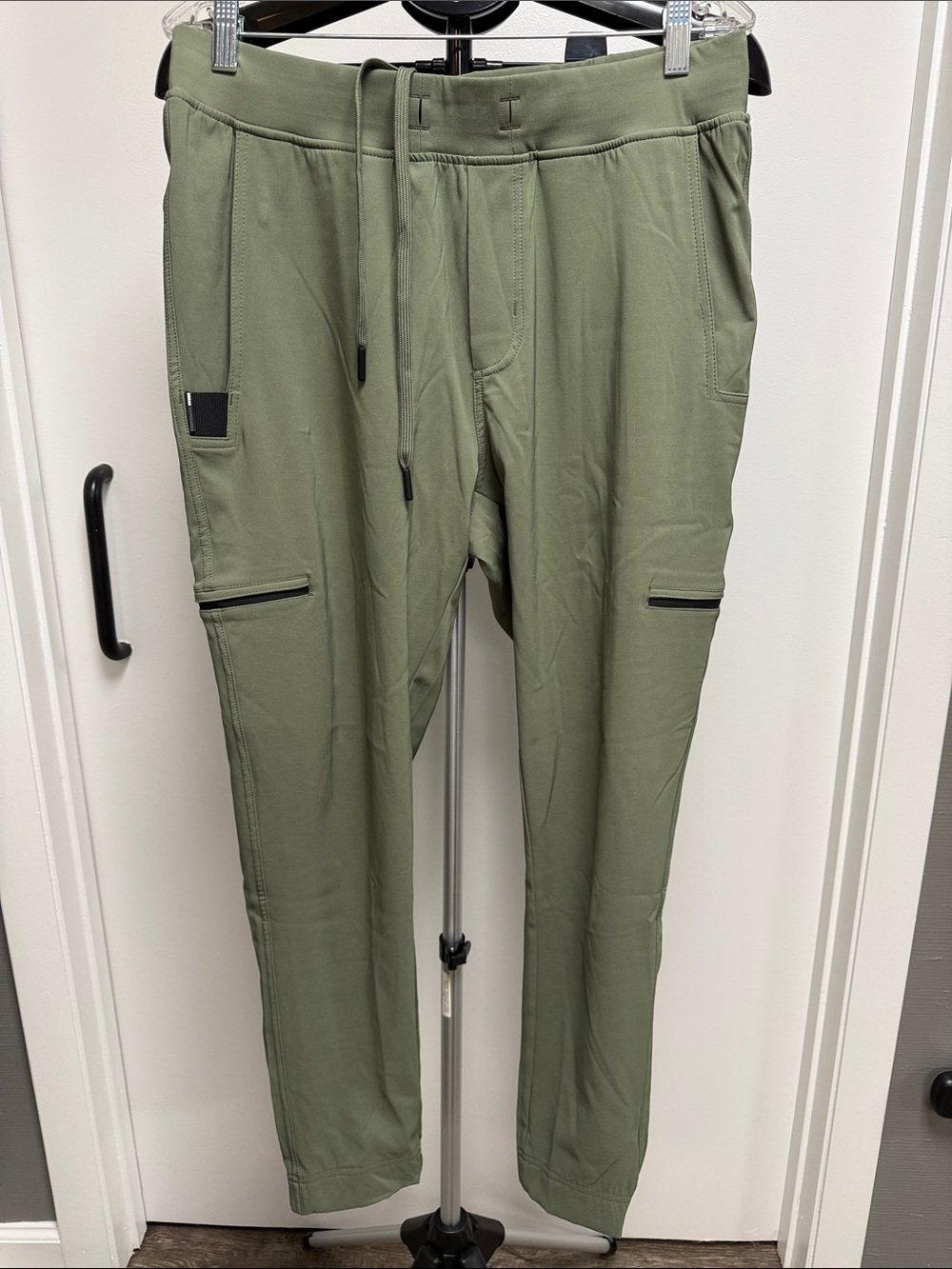 Barbell Pants Mens L Adapt Jogger Active Gym Drawstring Stretch Olive Green